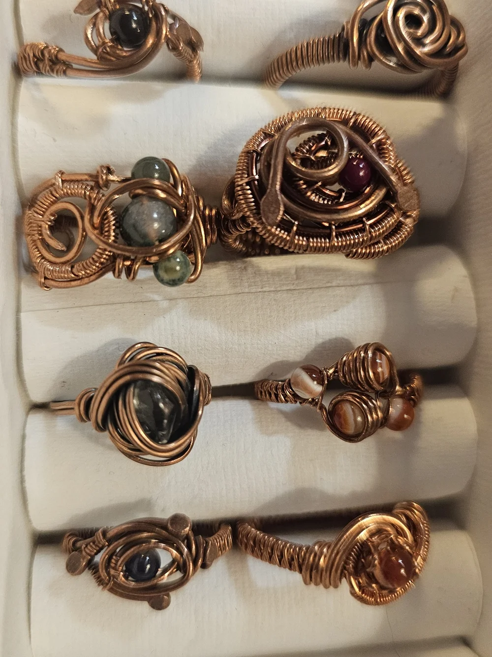 Handcrafted Copper Wire Wrapped Multicolor Gemstone Ring -  Lot Of 13
